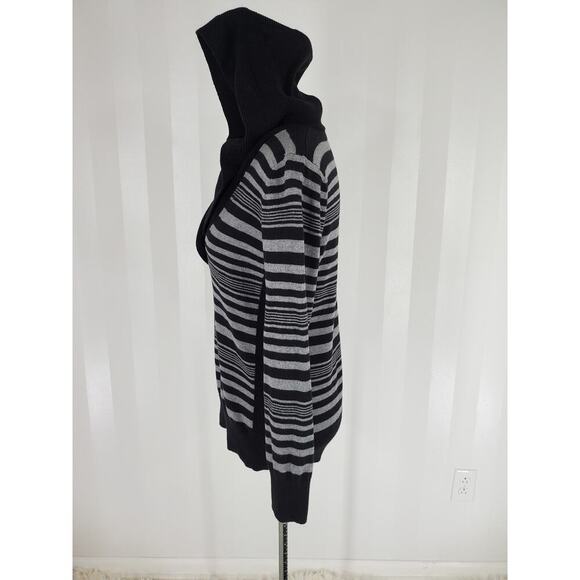 BANANA REPUBLIC Women's Black & Gray Striped Hooded Sweater Sz M - Picture 3 of 11
